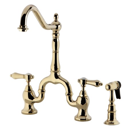 Kingston Brass KS7752BALBS Bridge Kitchen Faucet with Brass Sprayer, Polished Brass KS7752BALBS